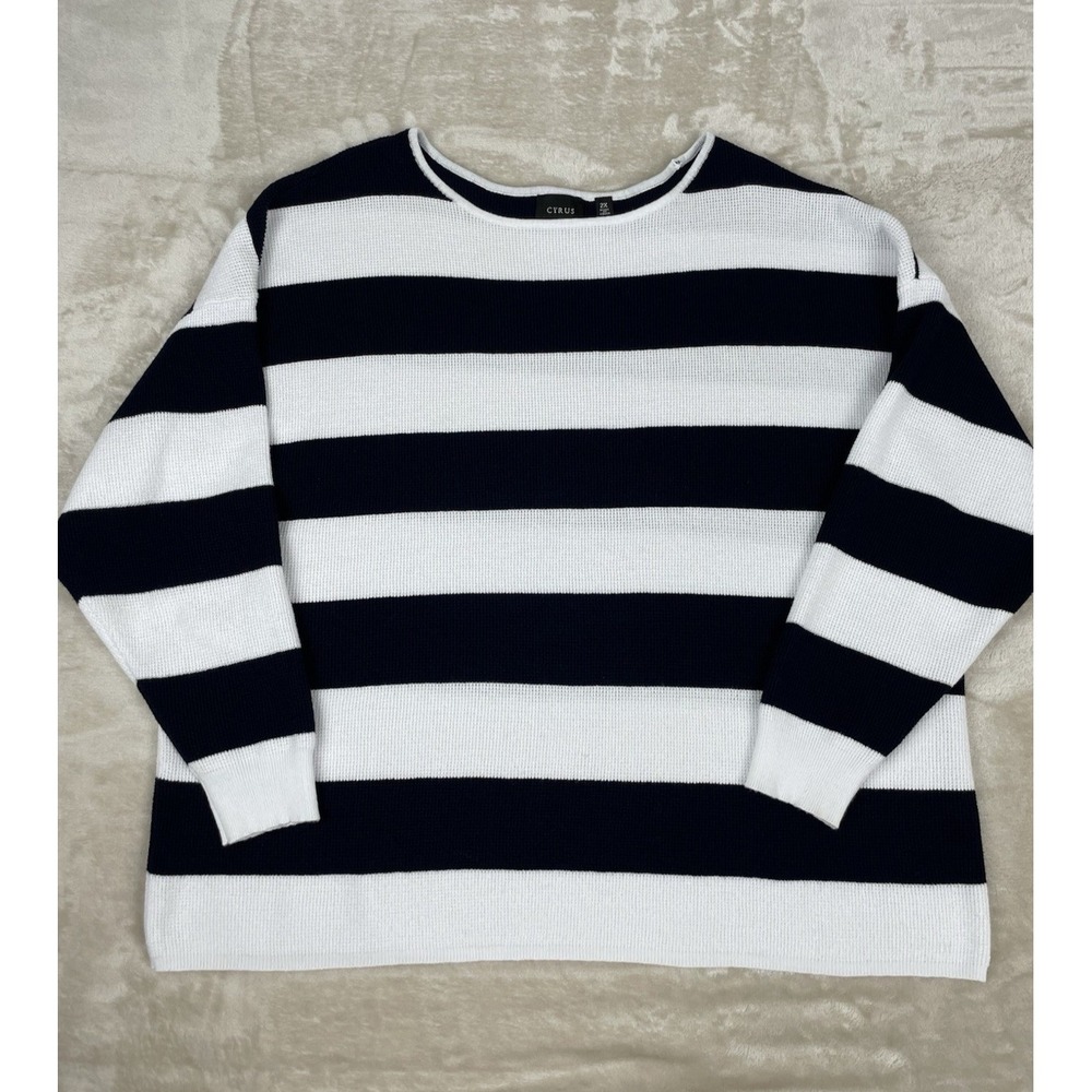 Cyrus Striped 3/4 Sleeve Women's Business Casual Top Size 2X